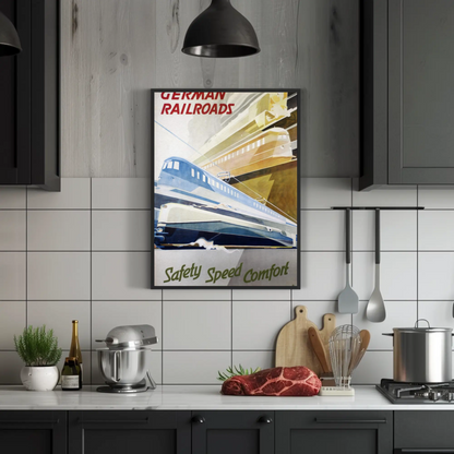 German Railroads Vintage Poster Speed Comfort