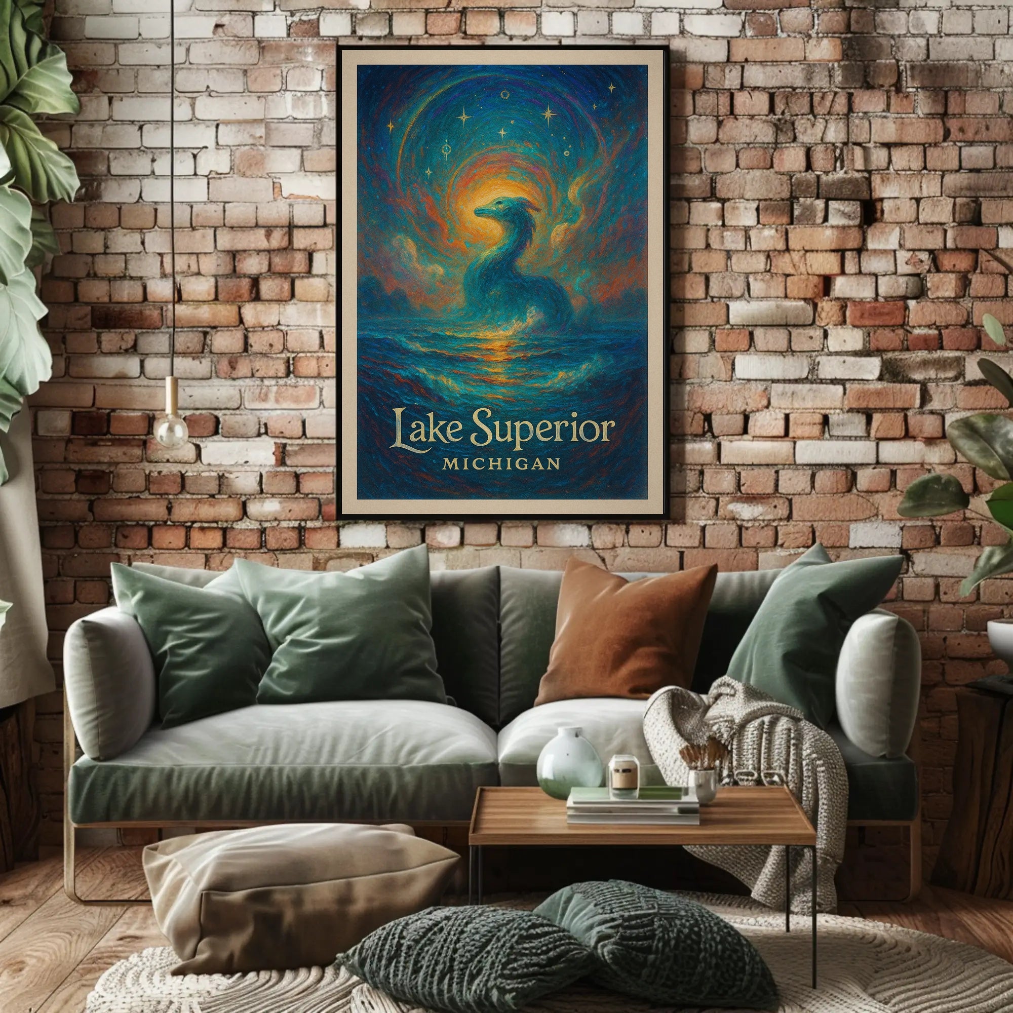 Enchanted Lake Superior: Dragon at Dusk Fantasy or Mythology Poster