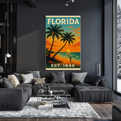 Florida Sunset Beach Walk Palms Horizon Travel Poster