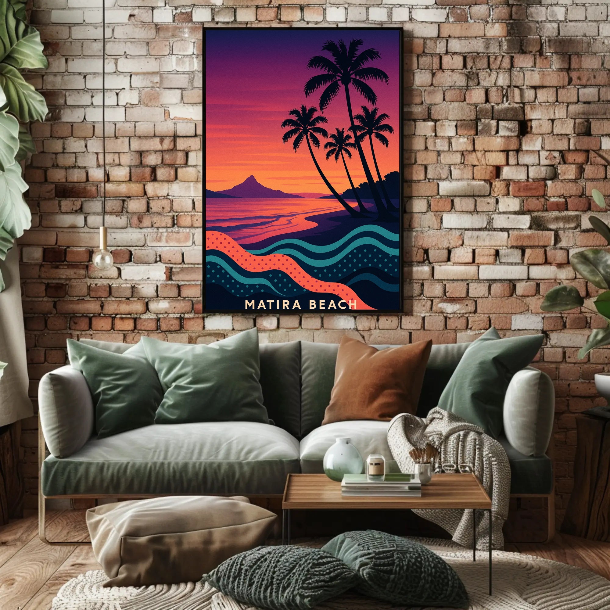 Matira Beach Retro Sunset Travel Poster PosterGoat