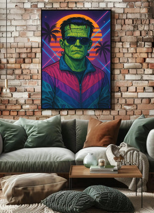 Frankenstein Monster Miami Vibes Pop Culture Poster