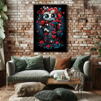 Whimsical Skull Art Poster with Hearts & Roses
