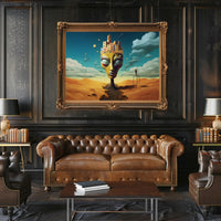 Surreal Desert Landscape with Whimsical Architecture Poster