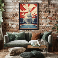 Stylized Capitol Building Vintage Political Propaganda Poster