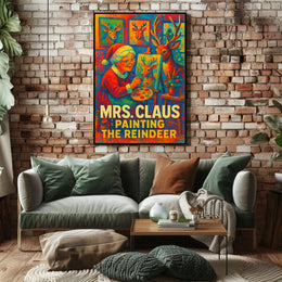 Mrs. Claus Painting The Reindeer Poster