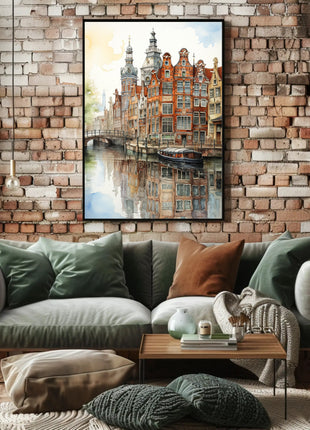 Amsterdam Canal Cityscape Watercolor Travel Poster