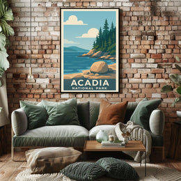 Acadia National Park Vintage Wanderlust Poster