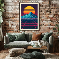 Retro-Futuristic Synthwave Mountain Landscape Futuristic Sci-Fi Poster