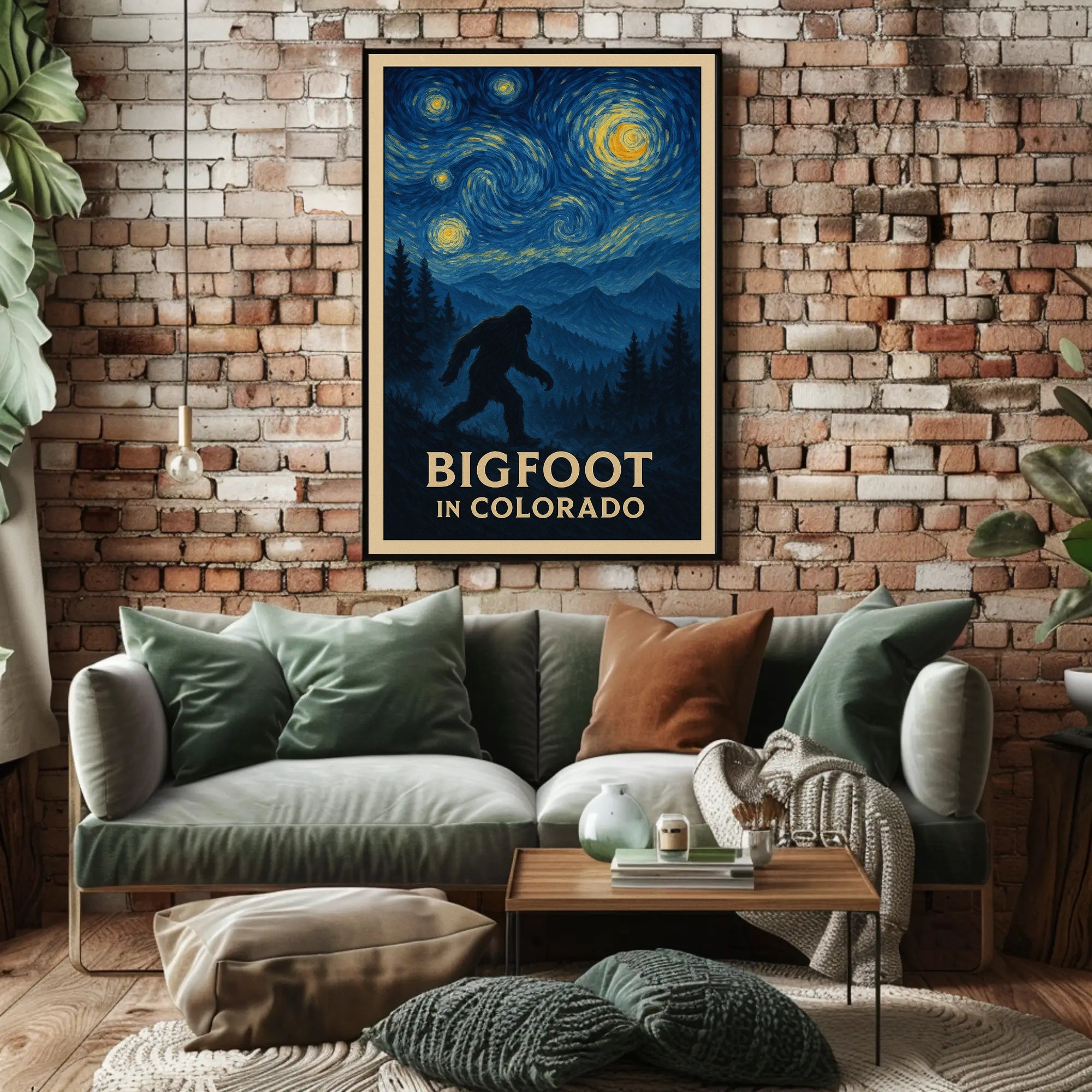 Bigfoot Colorado Poster Vintage Night Forest Wall Art