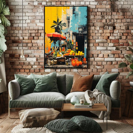 Tropical Market Scene in Vibrant Travel Poster
