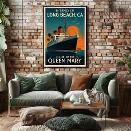 Queen Mary Long Beach Vintage Travel Poster