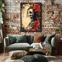 Gothic Skull and Roses: Abstract, Artistic, or Pop Culture Poster