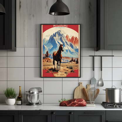 Wyoming Horse Wilderness Mountains Western Vintage Travel Poster