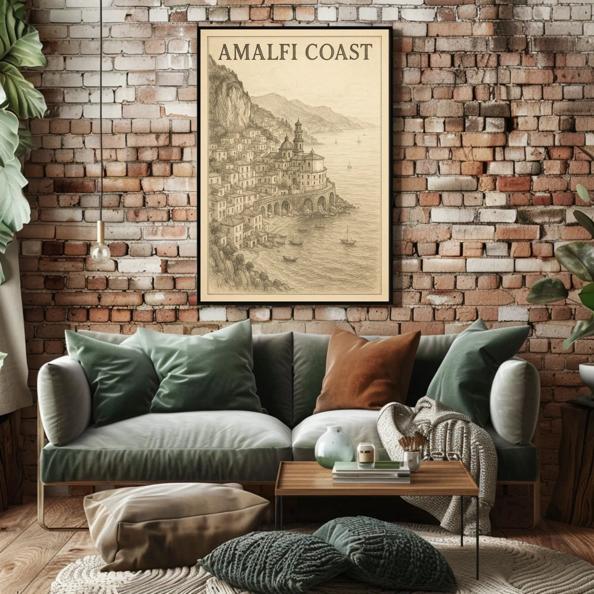 Amalfi Coast Illustration Poster Wall Art Decor 18x24