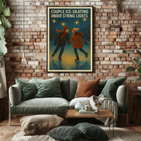 Couple Ice-Skating Under String Lights Poster