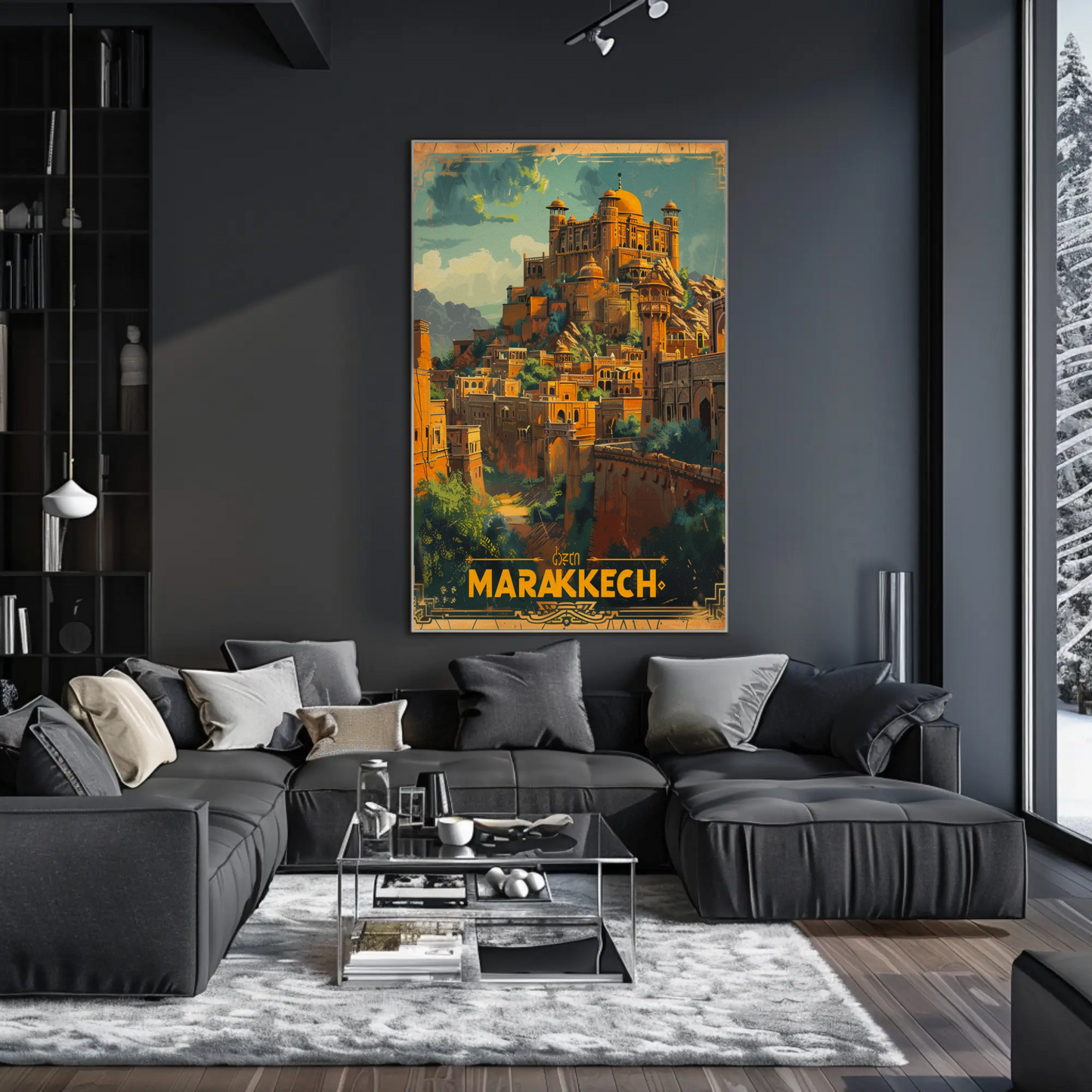Marrakech Medina Palaces Mountains Travel Poster