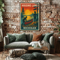 Higgins Lake Vintage Travel Adventure Travel Poster