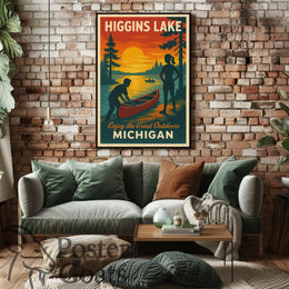 Higgins Lake Vintage Travel Adventure Travel Poster