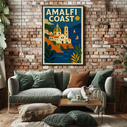 Amalfi Coast Travel Poster Wall Art for Coastal Decor