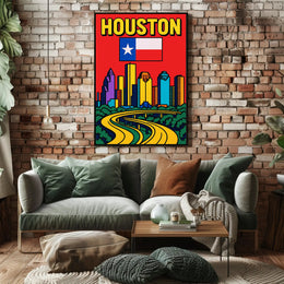 Houston Skyline Pop Art Poster PosterGoat