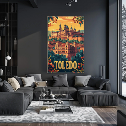 Toledo Sunset Cathedral Hill City Travel Poster