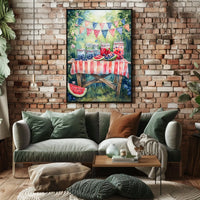 Watercolor Lemonade Stand Table With Fruit Garden Poster