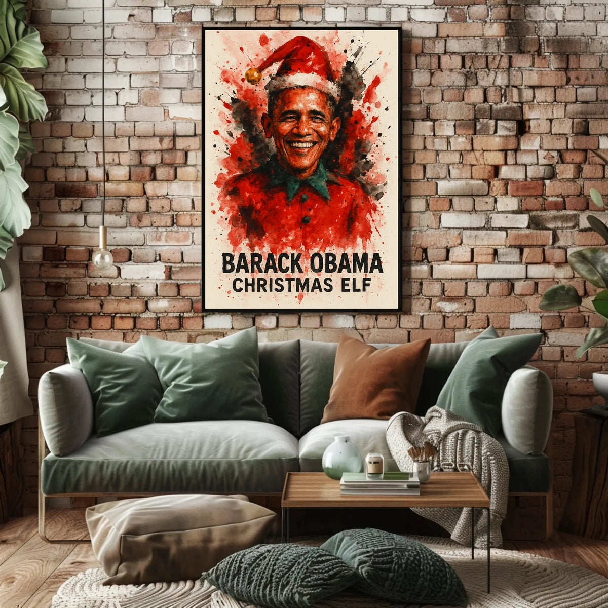 Barack Obama Christmas Elf Watercolor Presidential Poster