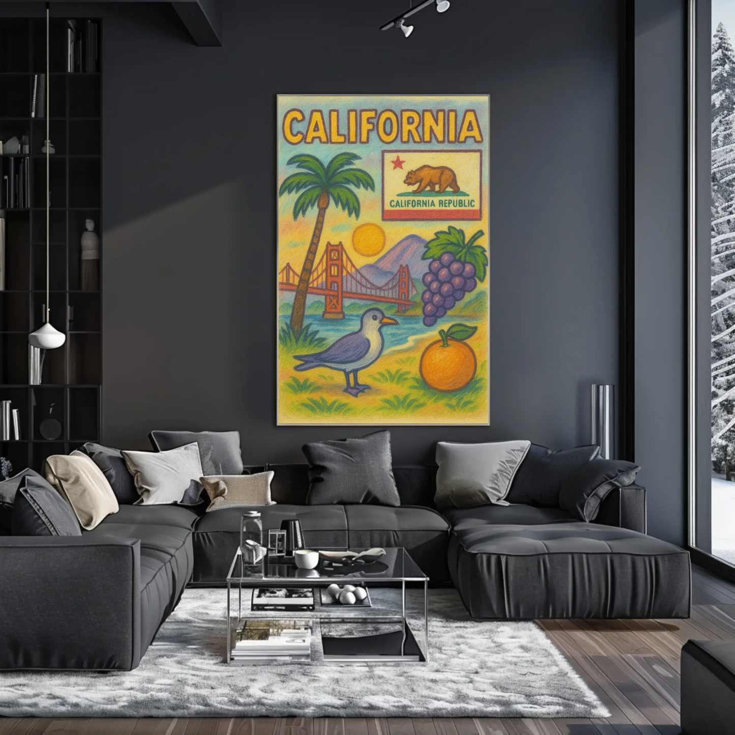 California Golden Gate Grapes Seagull Travel Poster
