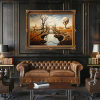 Surreal Landscape with Enigmatic Sculpture Artistic Poster