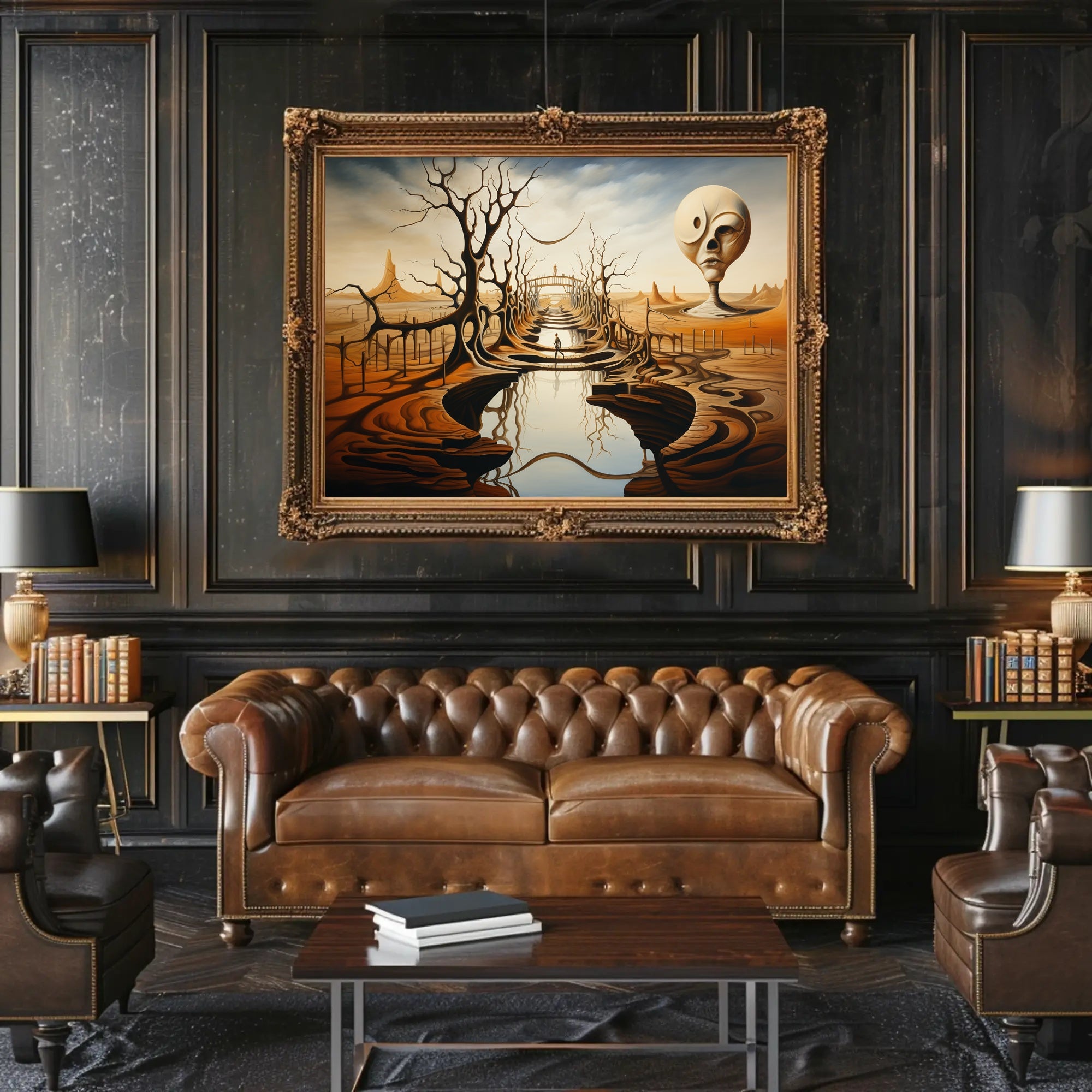 Surreal Landscape with Enigmatic Sculpture Artistic Poster