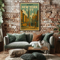 Visit New York Poster Vintage Travel Cityscape Wall Art