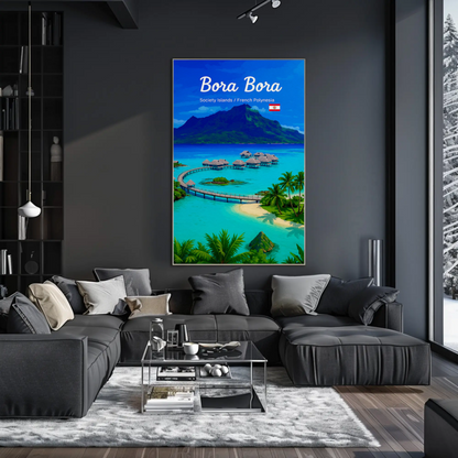 Bora Bora Society Islands Overwater Bungalows Travel Poster