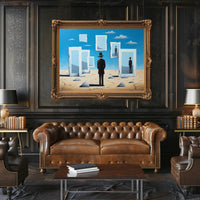 Surreal Desert Landscape with Bowler Hat Figure Artistic Poster