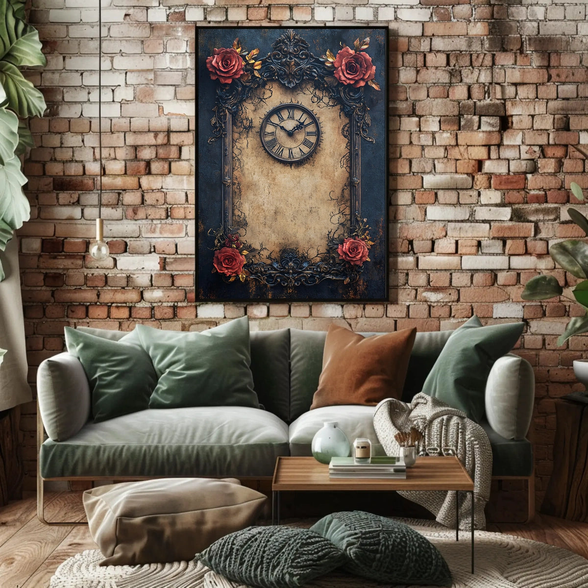 Vintage Clock and Roses: Baroque Victorian Heritage Poster