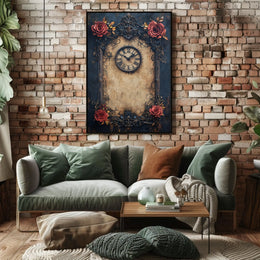 Vintage Clock and Roses: Baroque Victorian Heritage Poster