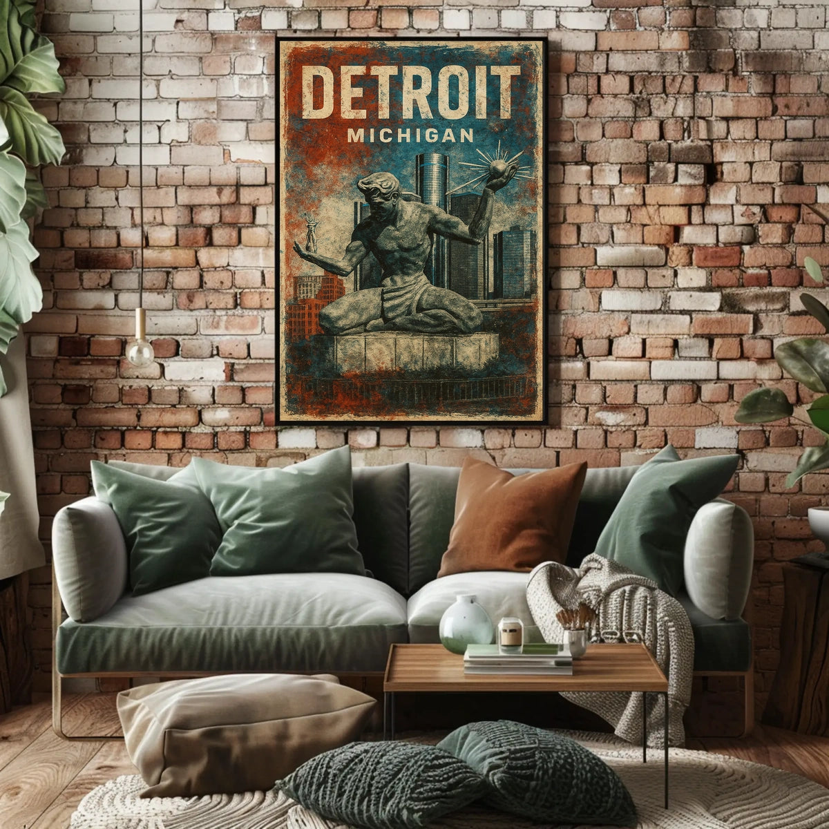 Spirit Detroit Cityscape Vintage Travel Poster