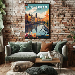 Scenic Autumn Amsterdam Canal Travel Poster