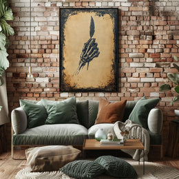 Macabre Skeleton Quill Design Art Print Poster