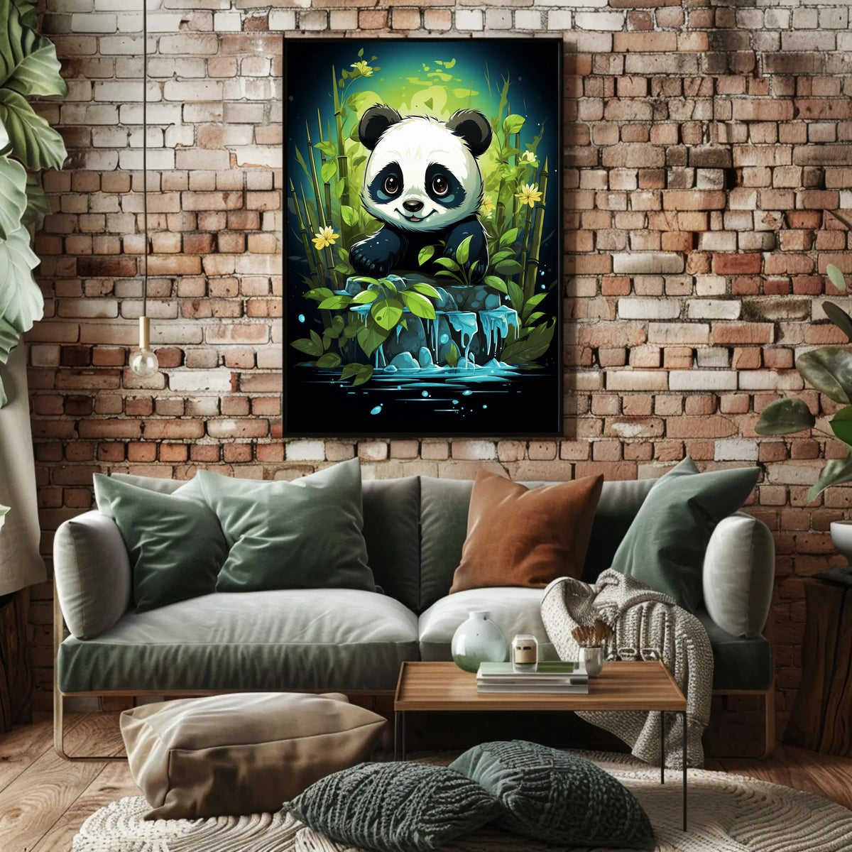 Adorable Panda in Lush Bamboo Forest Poster