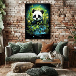 Adorable Panda in Lush Bamboo Forest Poster