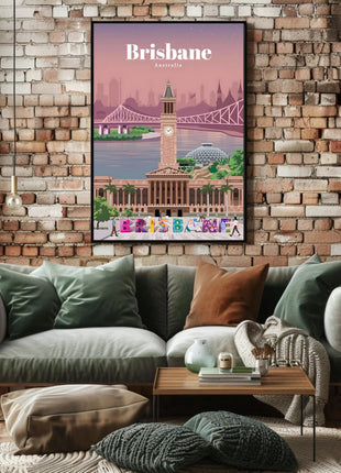 Brisbane Landmarks Illustration Travel Poster