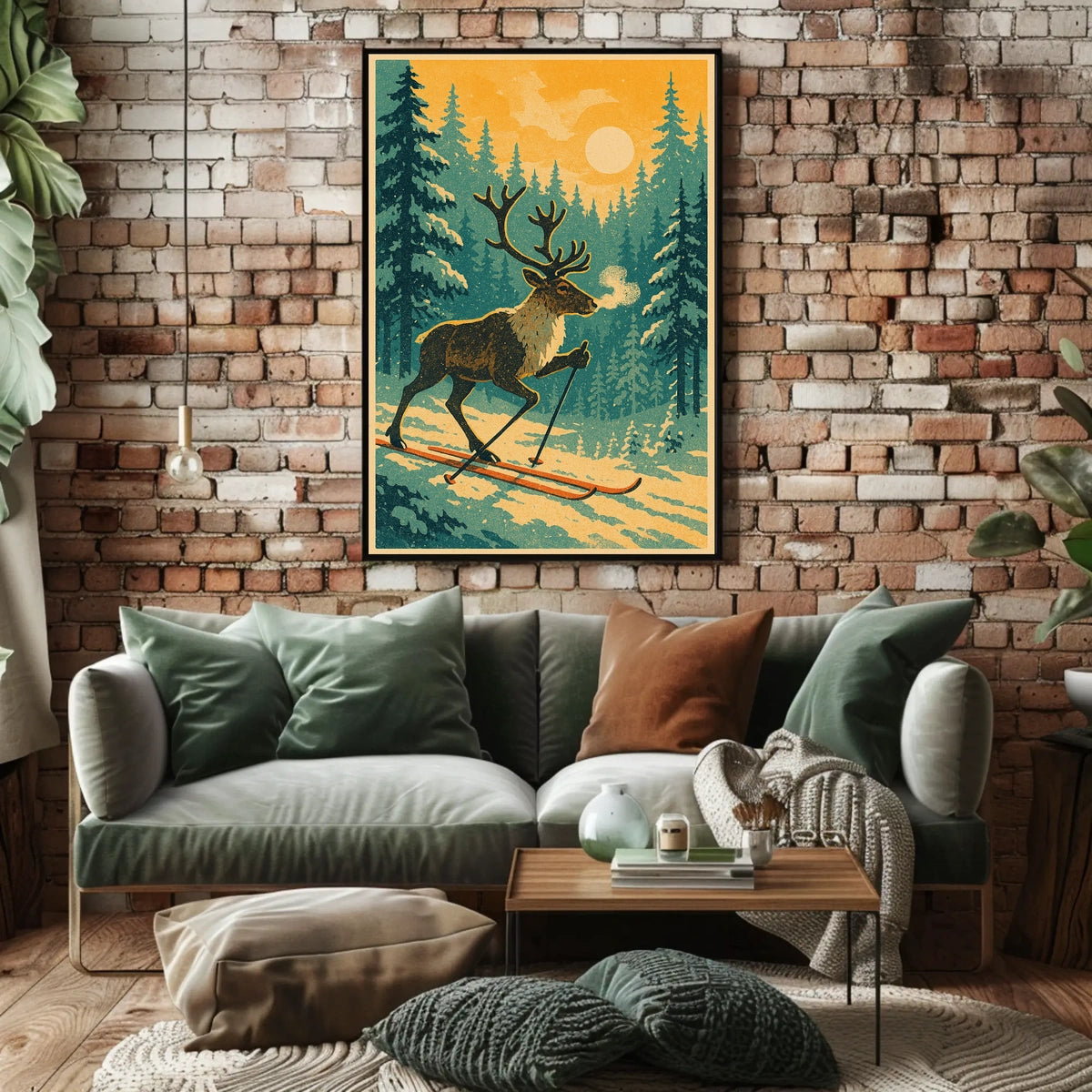 Skiing Reindeer In Winter Wonderland Poster