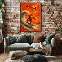 Santa Surfing Christmas Magic Impressionist Holiday Poster
