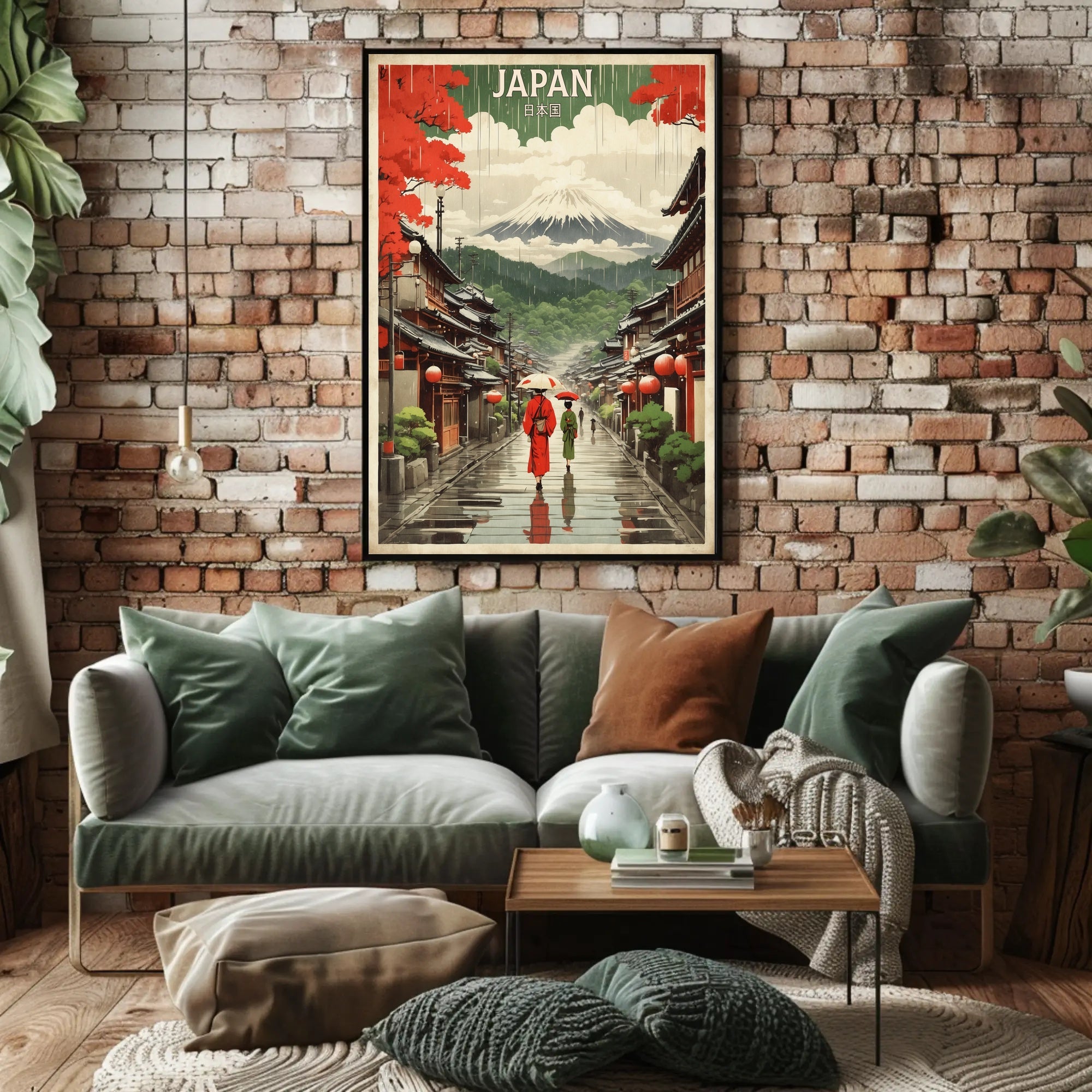Traditional Japanese Street Scene: Vintage Travel Poster