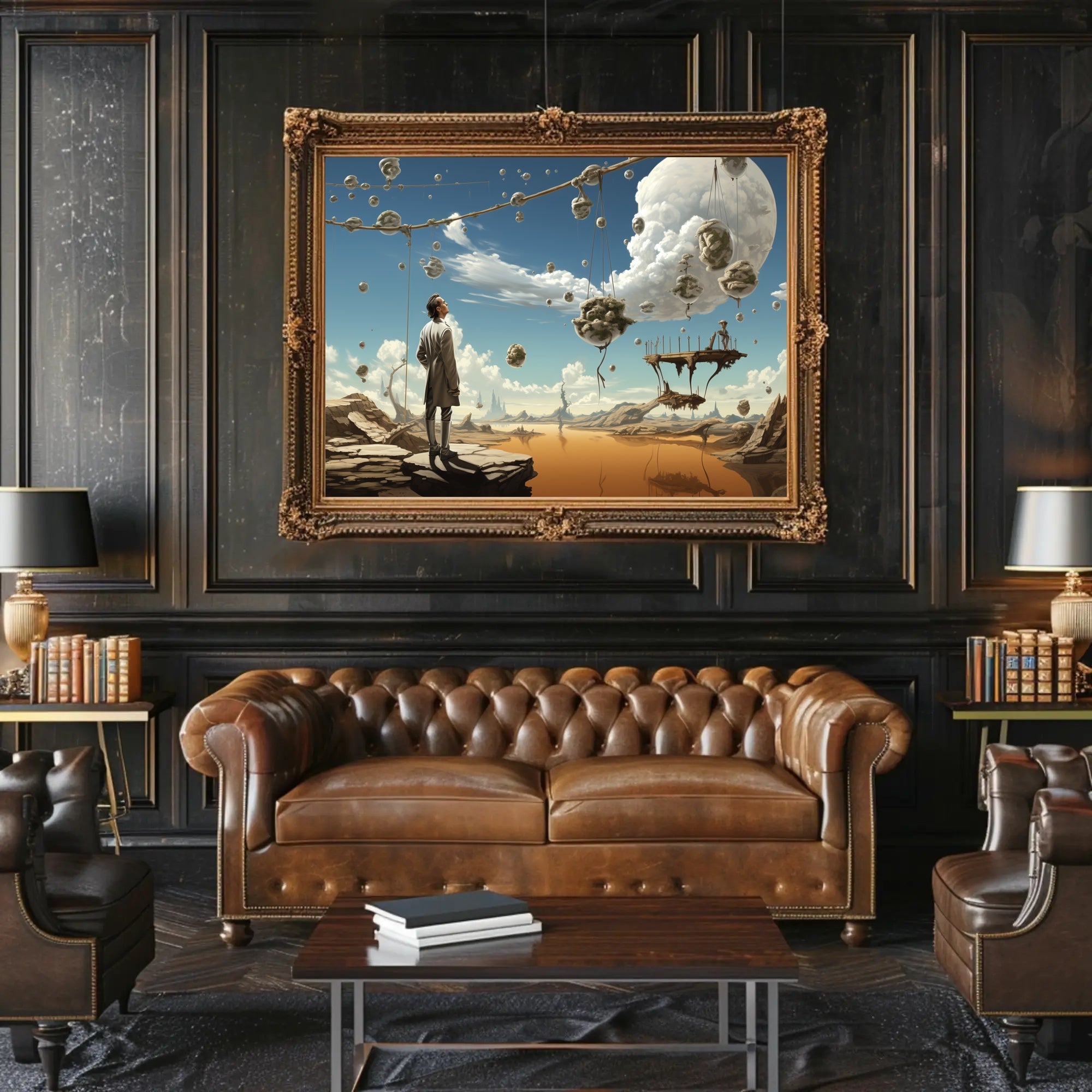 Surreal Fantasy Landscape with Floating Rock Formations Poster