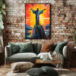 Vibrant Abstract Christ Statue Art: Abstract or Artistic Poster