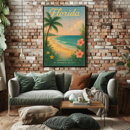 Florida Beach Poster Vintage Sunshine State Print