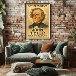 John Tyler 10th President of the United States Exaggerated Cartoon Sketch Poster