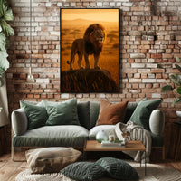 Majestic Lion in Golden Savannah Animal Poster