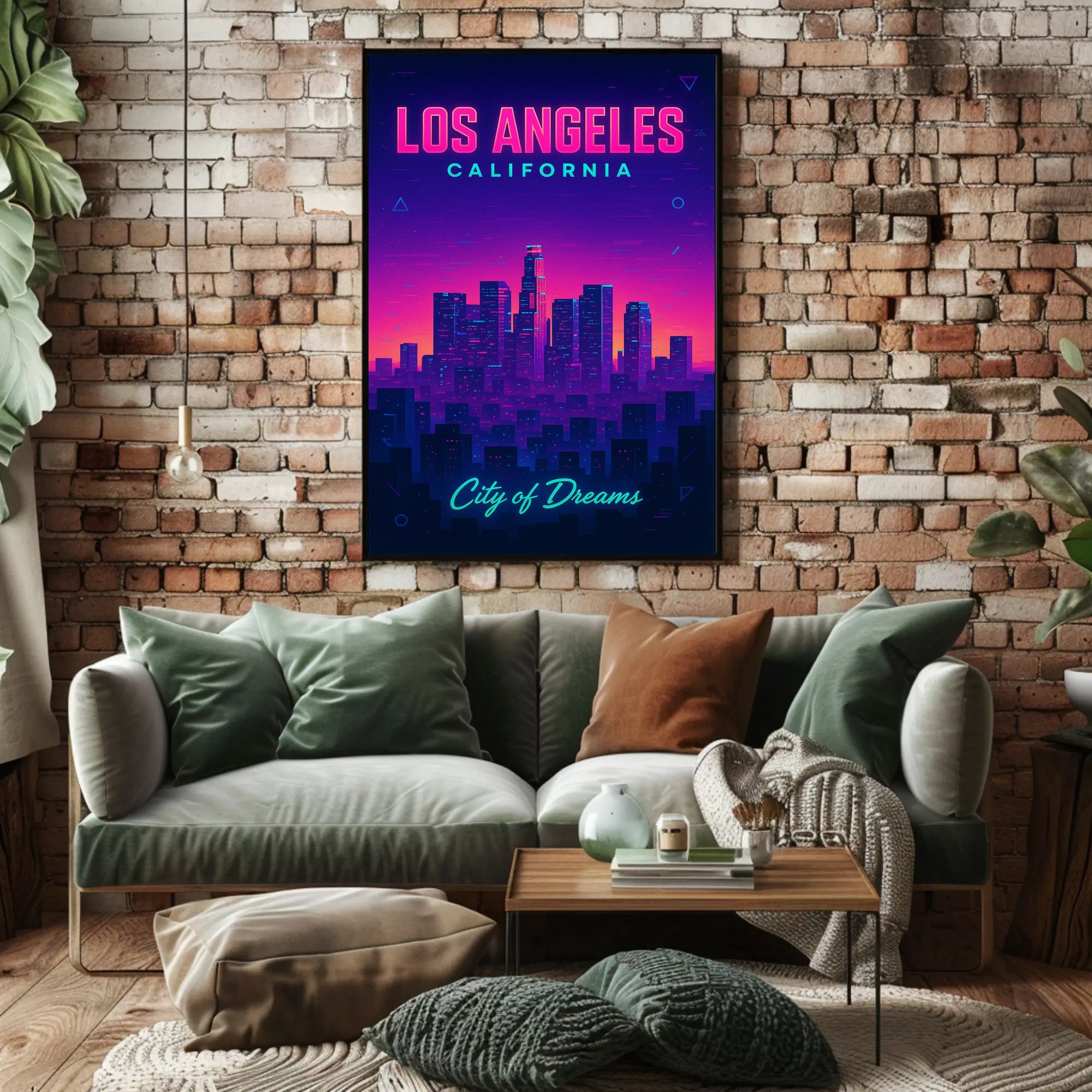 Neon Los Angeles Skyline Retro-Futuristic Urban or Cityscape Poster